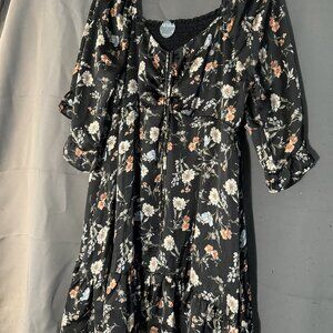 Arula Black Floral Satin Dress | Size A (Plus)
